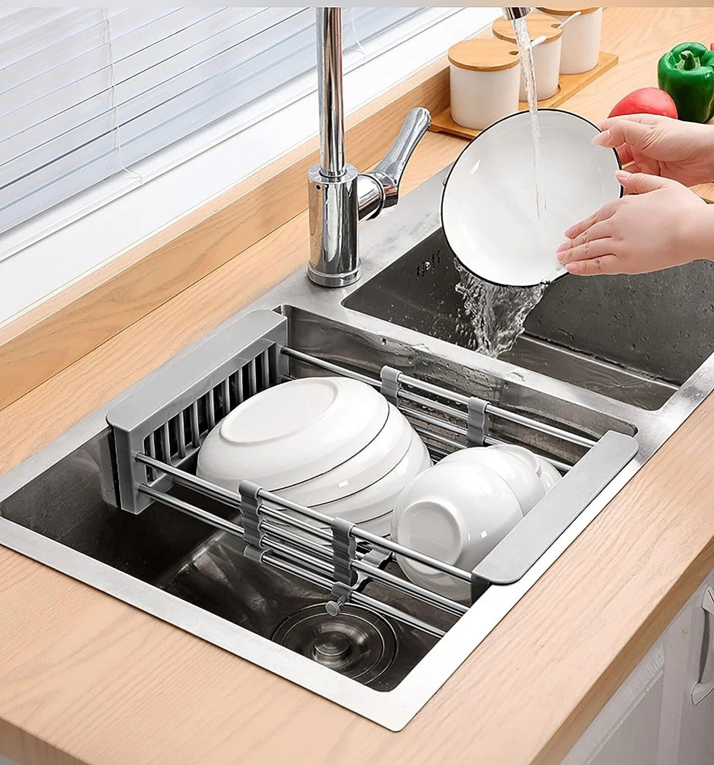 Adjustable Dish Drying Sink Rack Holder