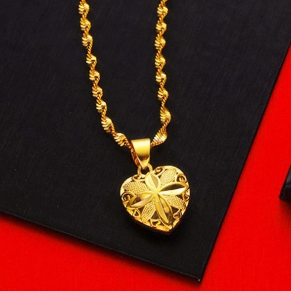 Gold Heart Flower Angel Pendant Necklace