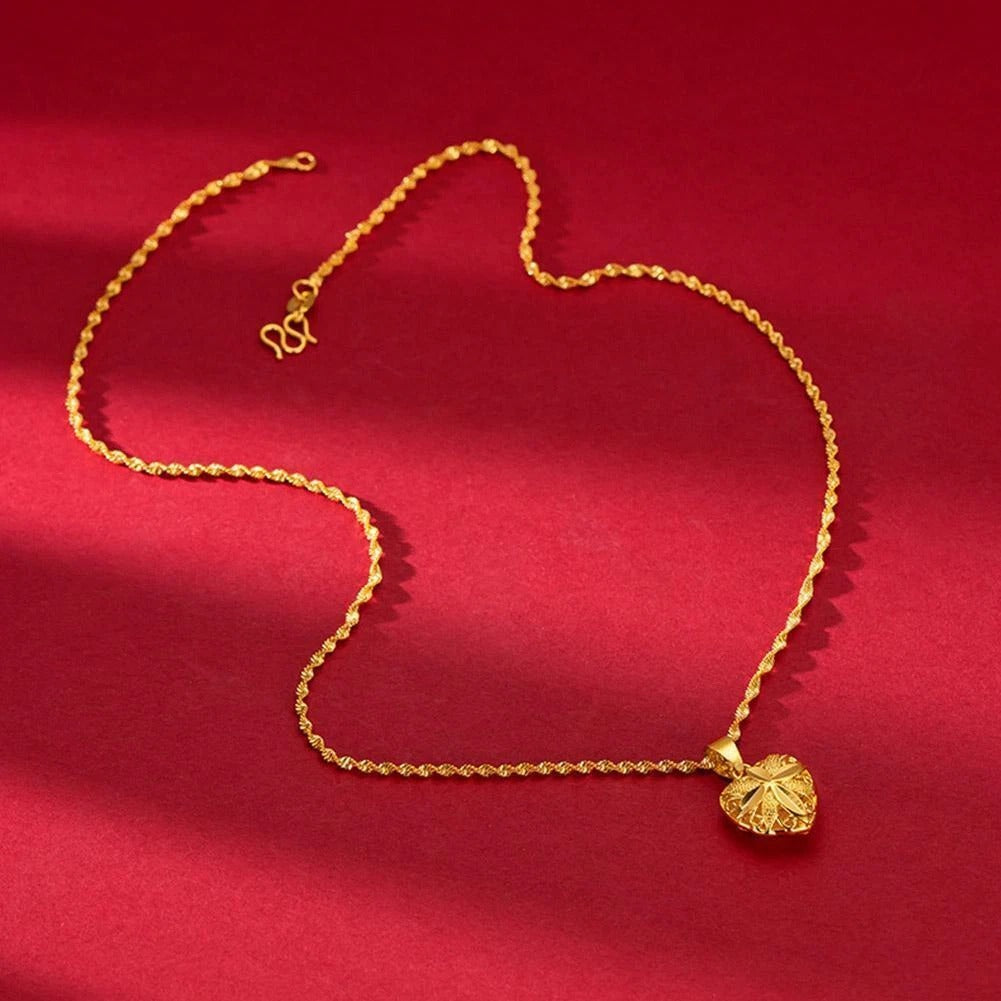 Gold Heart Flower Angel Pendant Necklace