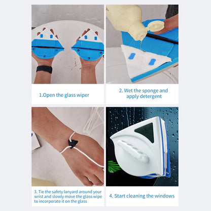 Double-Side Window Cleaner – Magnetic 2.5m Rope | 3–8mm Glass