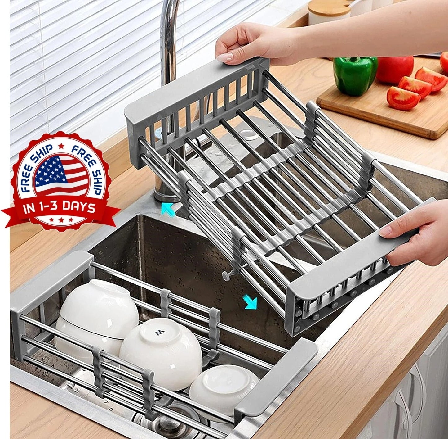 Adjustable Dish Drying Sink Rack Holder
