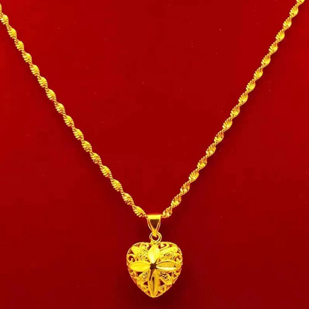 Gold Heart Flower Angel Pendant Necklace