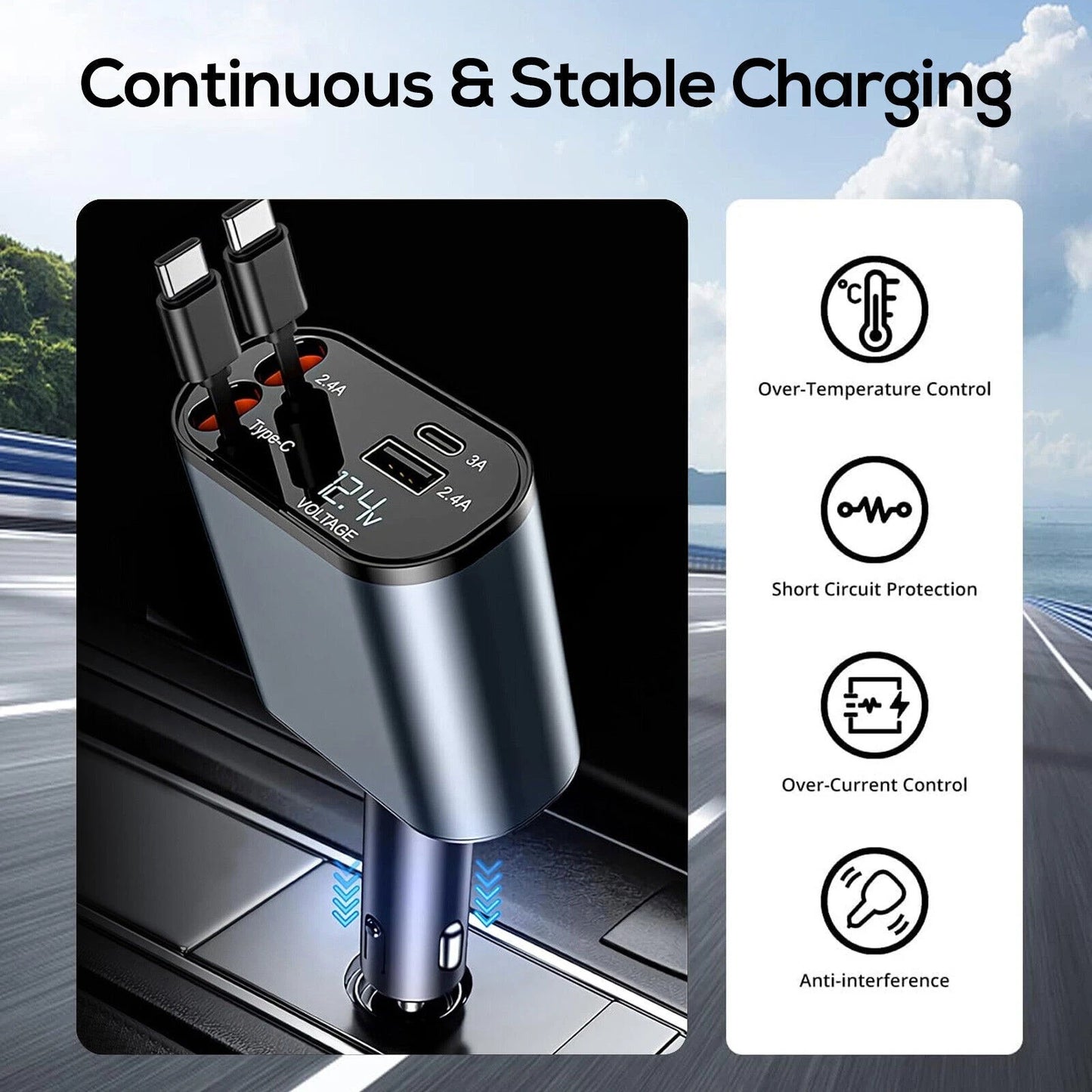 4-in-1 Retractable Car Charger