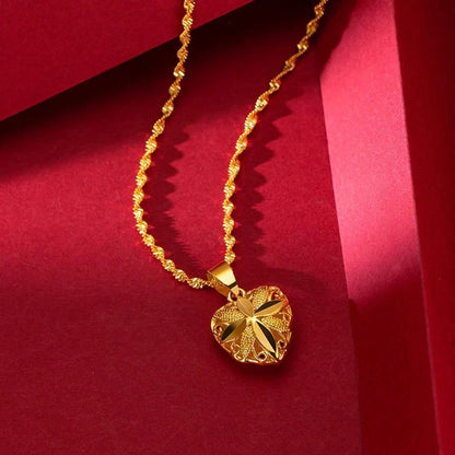 Gold Heart Flower Angel Pendant Necklace